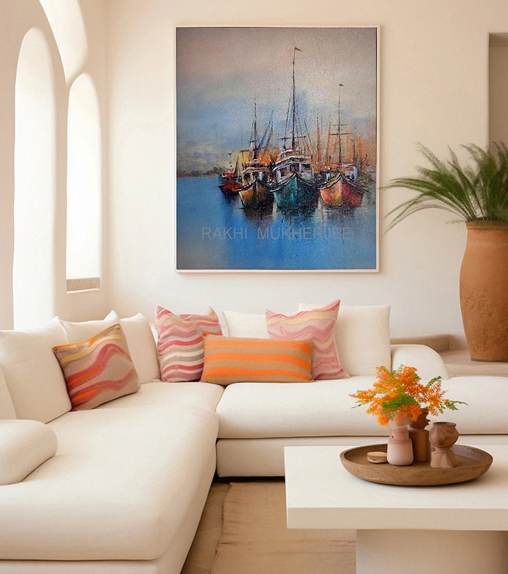 Harbour Hues – Acrylic Canvas Painting by Rakhi Mukherjee - Retail Maharaj
