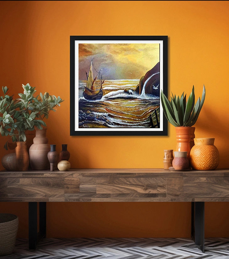 Golden Voyage – Mixed Media Canvas Painting by Rakhi Mukherjee - Retail Maharaj