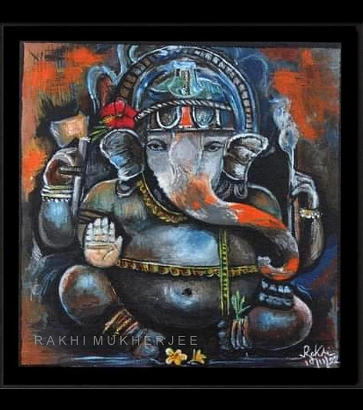 Divine Presence – Lord Ganesha Mixed Media Painting by Rakhi Mukherjee - Retail Maharaj