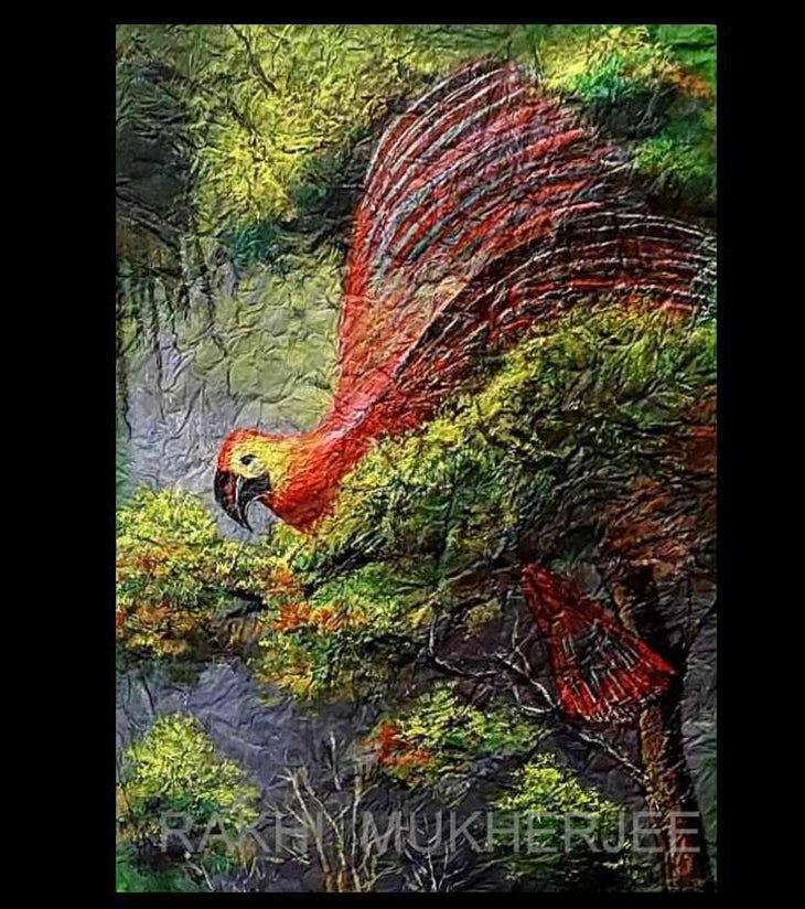 Crimson Flight – Handcrafted Acrylic Painting on Canvas - Retail Maharaj
