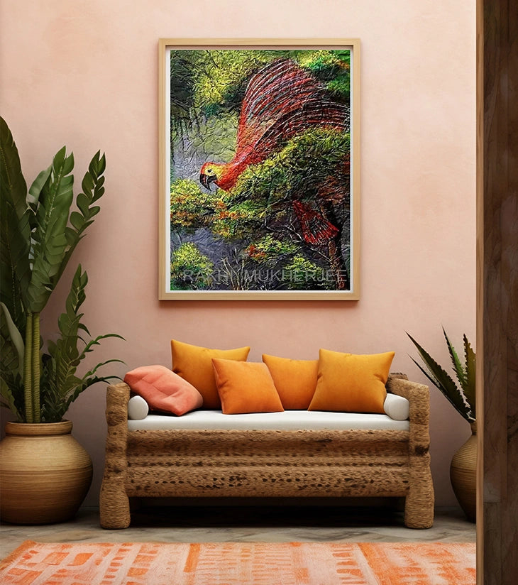 Crimson Flight – Handcrafted Acrylic Painting on Canvas - Retail Maharaj