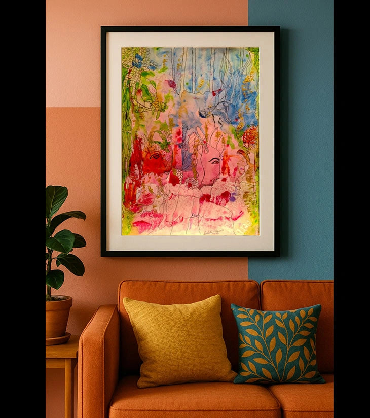 “Different World” – Abstract Portrait Acrylic on Paper by Samhita Bhowmik | Dreamlike Fusion of Nature and Emotion - Retail Maharaj