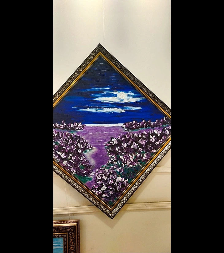 Moonlit Lavender Dreams – Hand-painted Acrylic Canvas Art by Samhita Bhowmik | Tranquil Night Landscape - Retail Maharaj