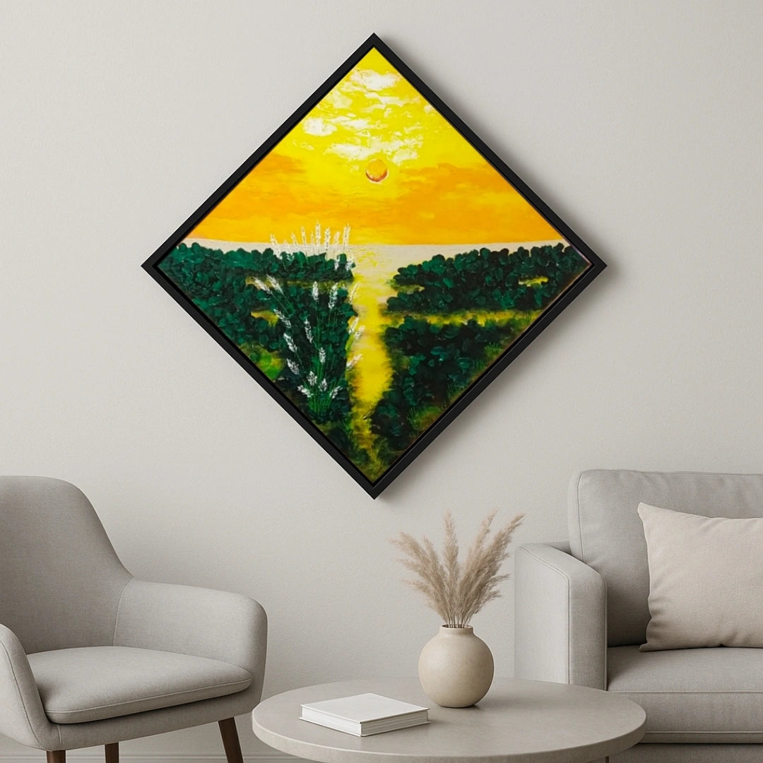 Sunrise Square – Hand-painted Acrylic Canvas Art by Samhita Bhowmik - Retail Maharaj