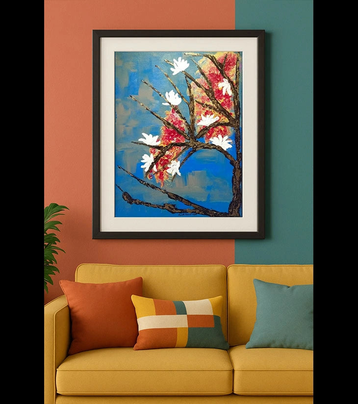 Flower Blossom – Hand-painted Acrylic Canvas Art by Samhita Bhowmik | Nature-Inspired Floral Artwork - Retail Maharaj