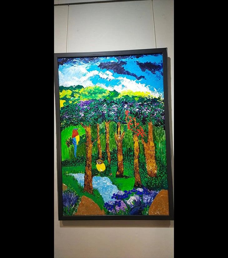 Jungleside – Hand-painted Acrylic Canvas Art by Samhita Bhowmik | Vibrant Jungle Landscape - Retail Maharaj