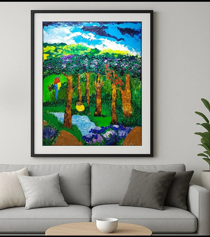 Jungleside – Hand-painted Acrylic Canvas Art by Samhita Bhowmik | Vibrant Jungle Landscape - Retail Maharaj