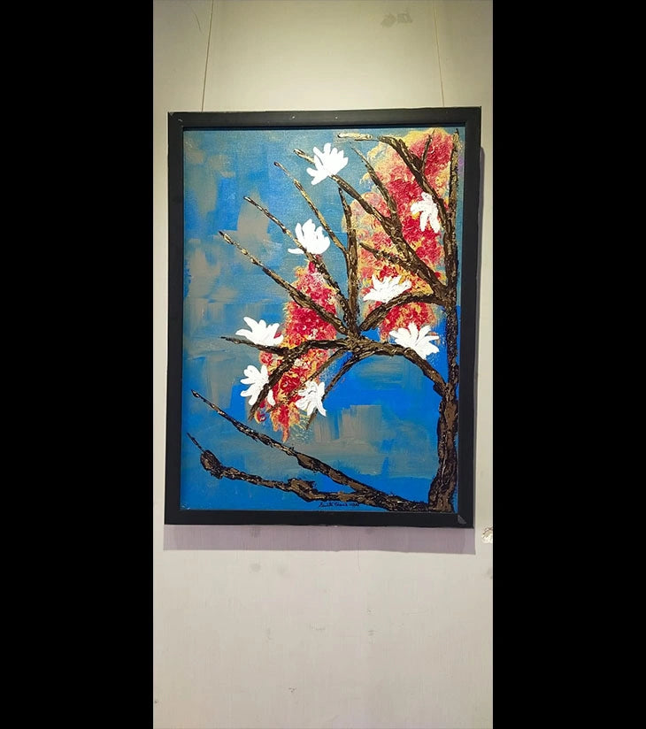 Flower Blossom – Hand-painted Acrylic Canvas Art by Samhita Bhowmik | Nature-Inspired Floral Artwork - Retail Maharaj