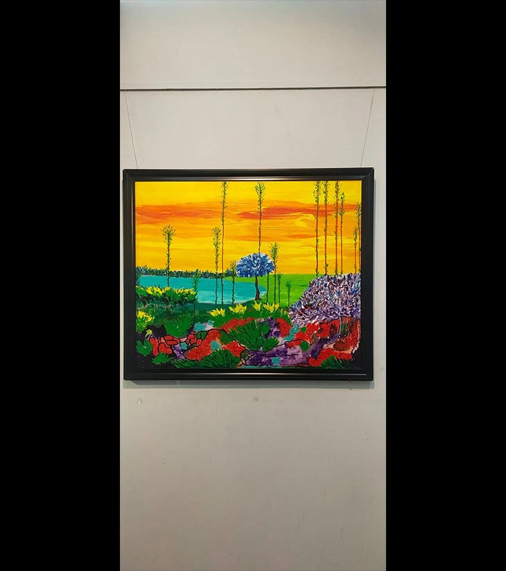 Rainbow Garden – Vibrant Acrylic Landscape Painting by Samhita Bhowmik | Whimsical Forest and Kaleidoscopic Flora - Retail Maharaj