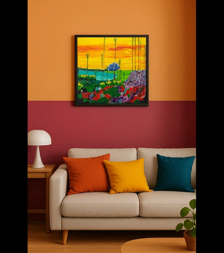 Rainbow Garden – Vibrant Acrylic Landscape Painting by Samhita Bhowmik | Whimsical Forest and Kaleidoscopic Flora - Retail Maharaj