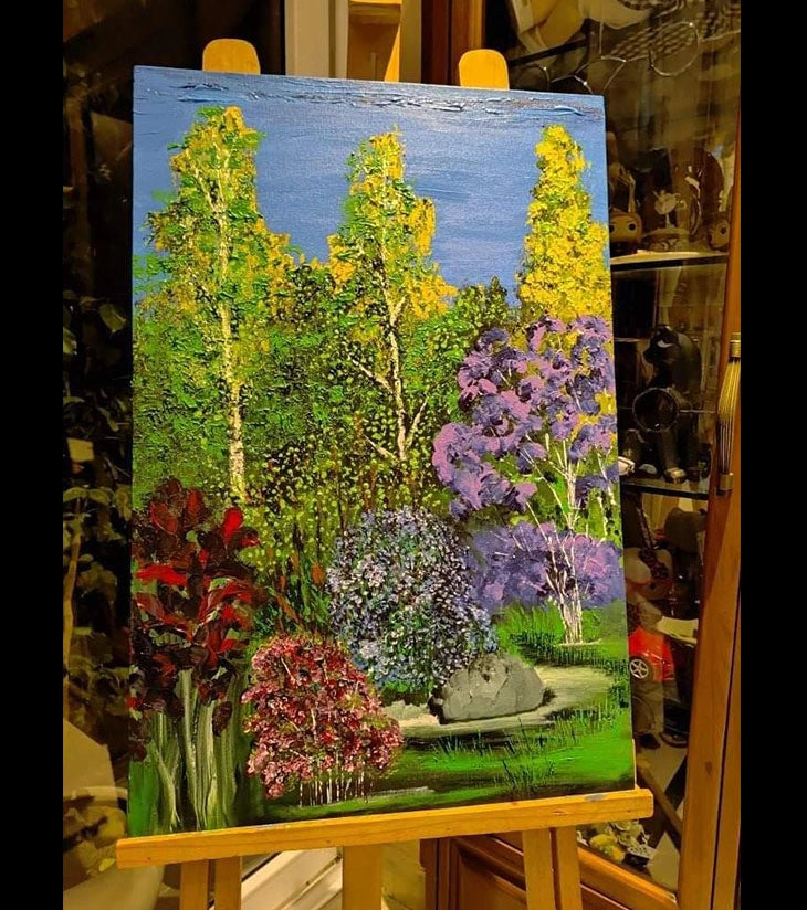 “The Flower” – Lush Garden Acrylic Painting by Samhita Bhowmik | Vibrant Nature-Inspired Artwork - Retail Maharaj