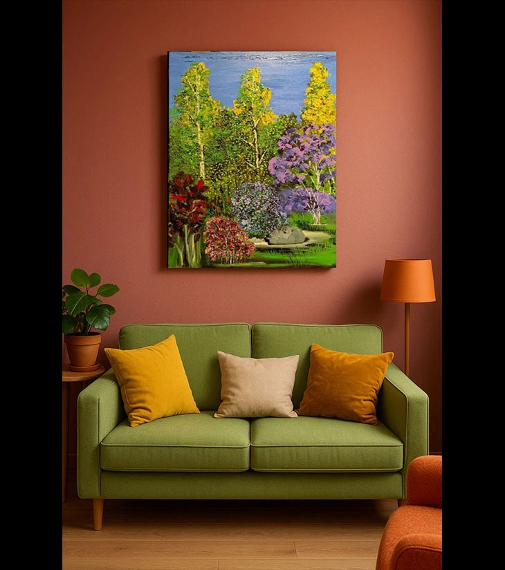 “The Flower” – Lush Garden Acrylic Painting by Samhita Bhowmik | Vibrant Nature-Inspired Artwork - Retail Maharaj