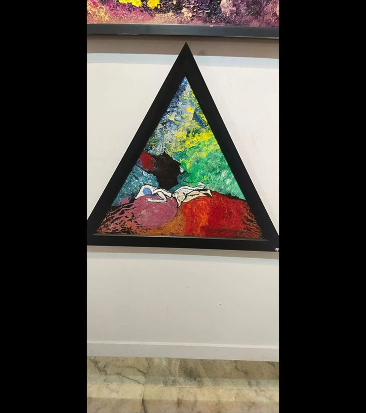 Trikon: Embrace of Colors – Hand-painted Acrylic on Canvas by Samhita Bhowmik - Retail Maharaj