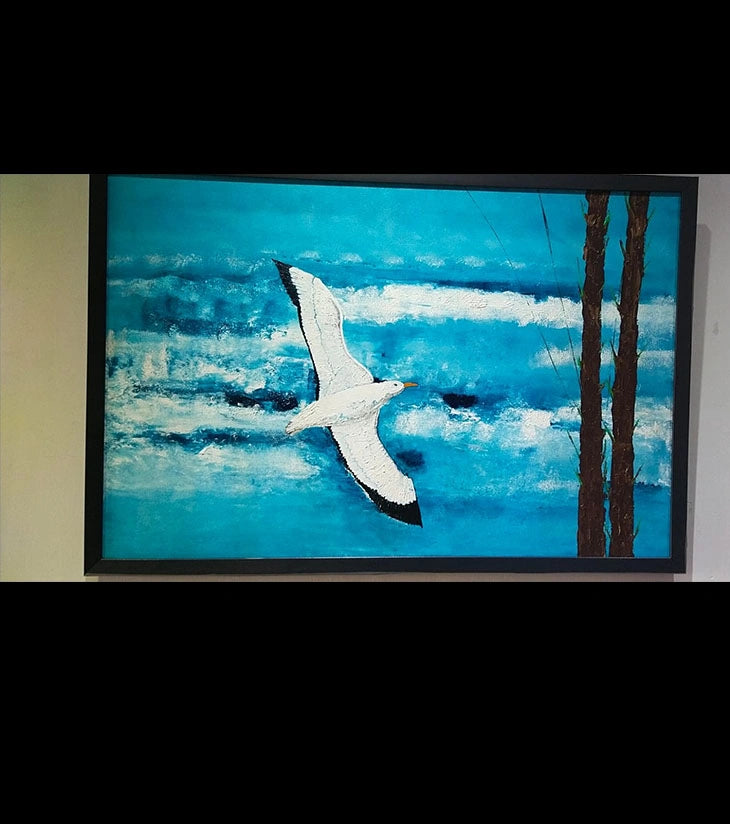 Flight of Freedom – Hand-painted Acrylic on Canvas by Samhita Bhowmik | Seagull Soaring Artwork - Retail Maharaj