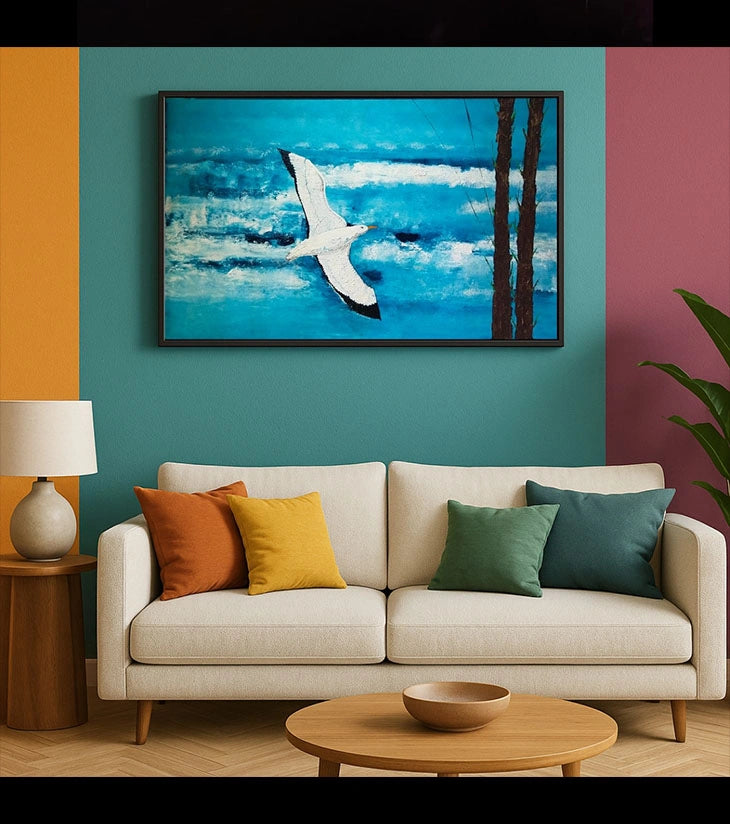 Flight of Freedom – Hand-painted Acrylic on Canvas by Samhita Bhowmik | Seagull Soaring Artwork - Retail Maharaj