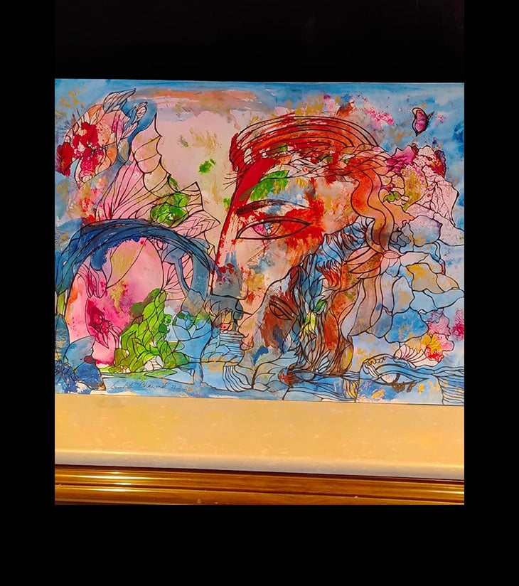 “Different World II” – Hand-Painted Abstract Acrylic on Canvas by Samhita Bhowmik | Botanical & Aquatic Fusion - Retail Maharaj