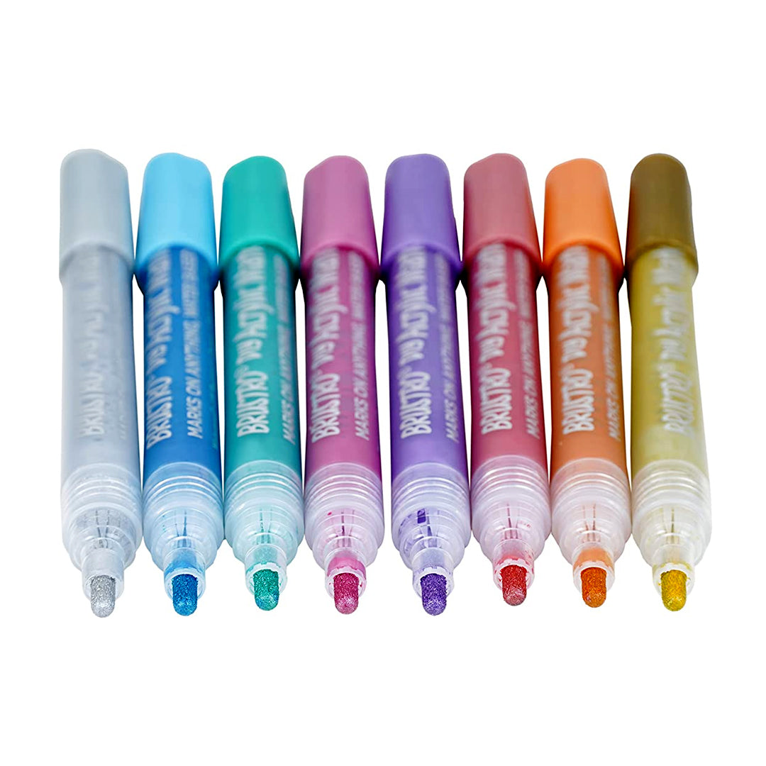 Brustro Acrylic DIY Marker Set of 8 Metallic Shades with 2mm Bullet Tip for Art Craft and Multi Surface Use