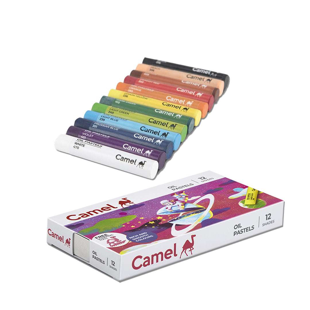 Camel Oil Pastels Set of 12 & Set of 50 – Assorted Shades with Scraping Tool for Professional Drawing & Art Creations