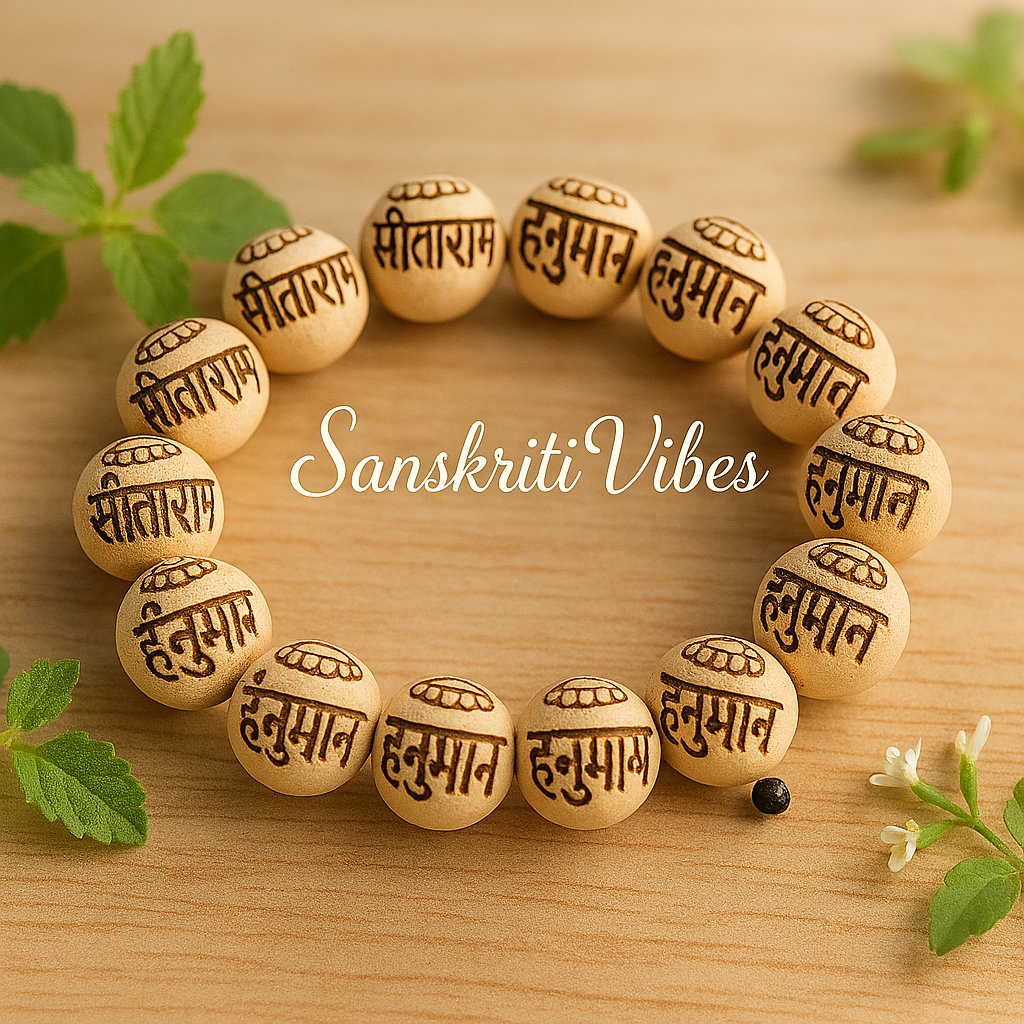 Sita Ram with Hanuman Carved Original Tulsi Bracelet – Divine Spiritual Bracelet for Devotees - Retail Maharaj