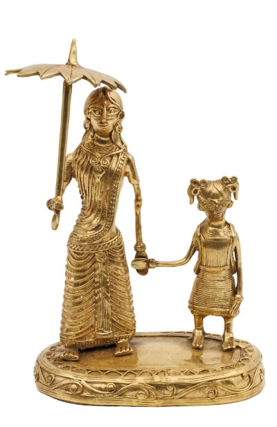 Dokra Table Top Mother and Child with Umbrella - Retail Maharaj