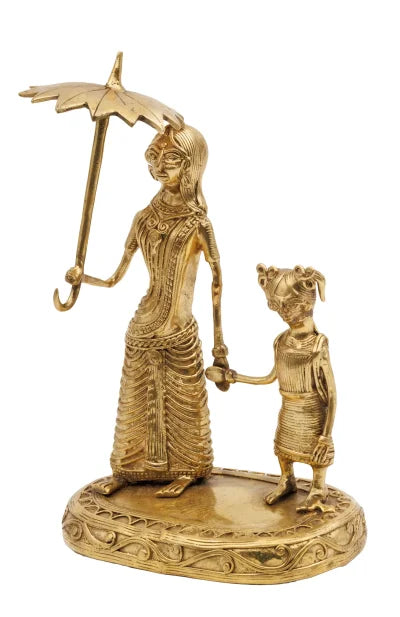 Dokra Table Top Mother and Child with Umbrella - Retail Maharaj