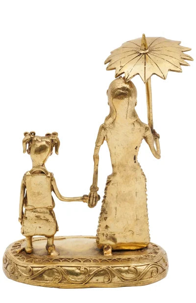 Dokra Table Top Mother and Child with Umbrella - Retail Maharaj
