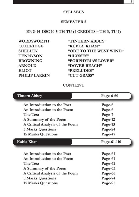 A One Diamond Guide on English Poetry From Romantic to Modern Poetry- II (ENG-H-DSC 10) for Calcutta University SEM-V : NEP Aligned B.A. Major/Minor Syllabus - Retail Maharaj