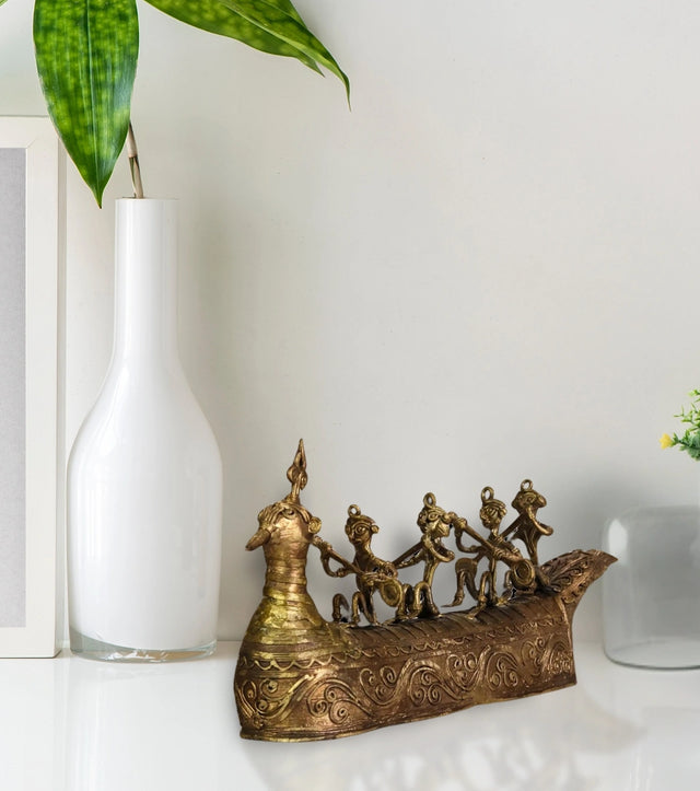 Dokra Big Boat | Handcrafted Brass Figurine with Riders – Traditional Dhokra Art  Product Description: - Retail Maharaj