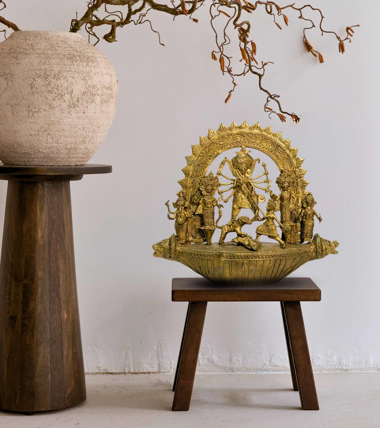 Dokra Durga Family | Handcrafted Brass Figurine – Ek-Chala Durga on Boat - Retail Maharaj