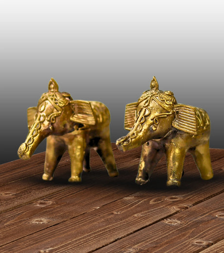 Dokra Elephant Pair | Handcrafted Brass Figurines – Traditional Dhokra Art - Retail Maharaj