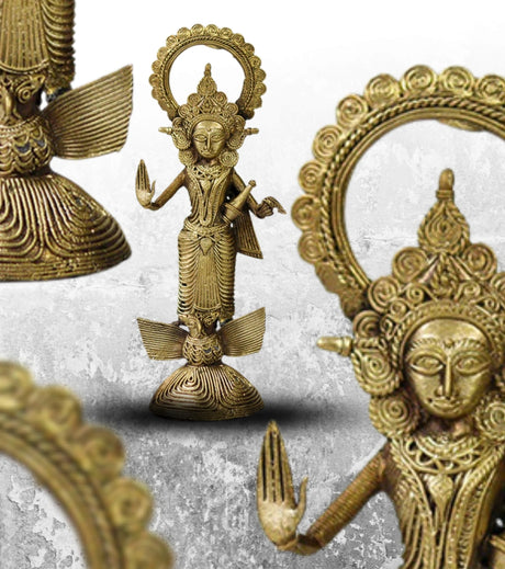 Dokra Goddess Lakshmi | Handcrafted Brass Figurine – Traditional Dhokra Art - Retail Maharaj