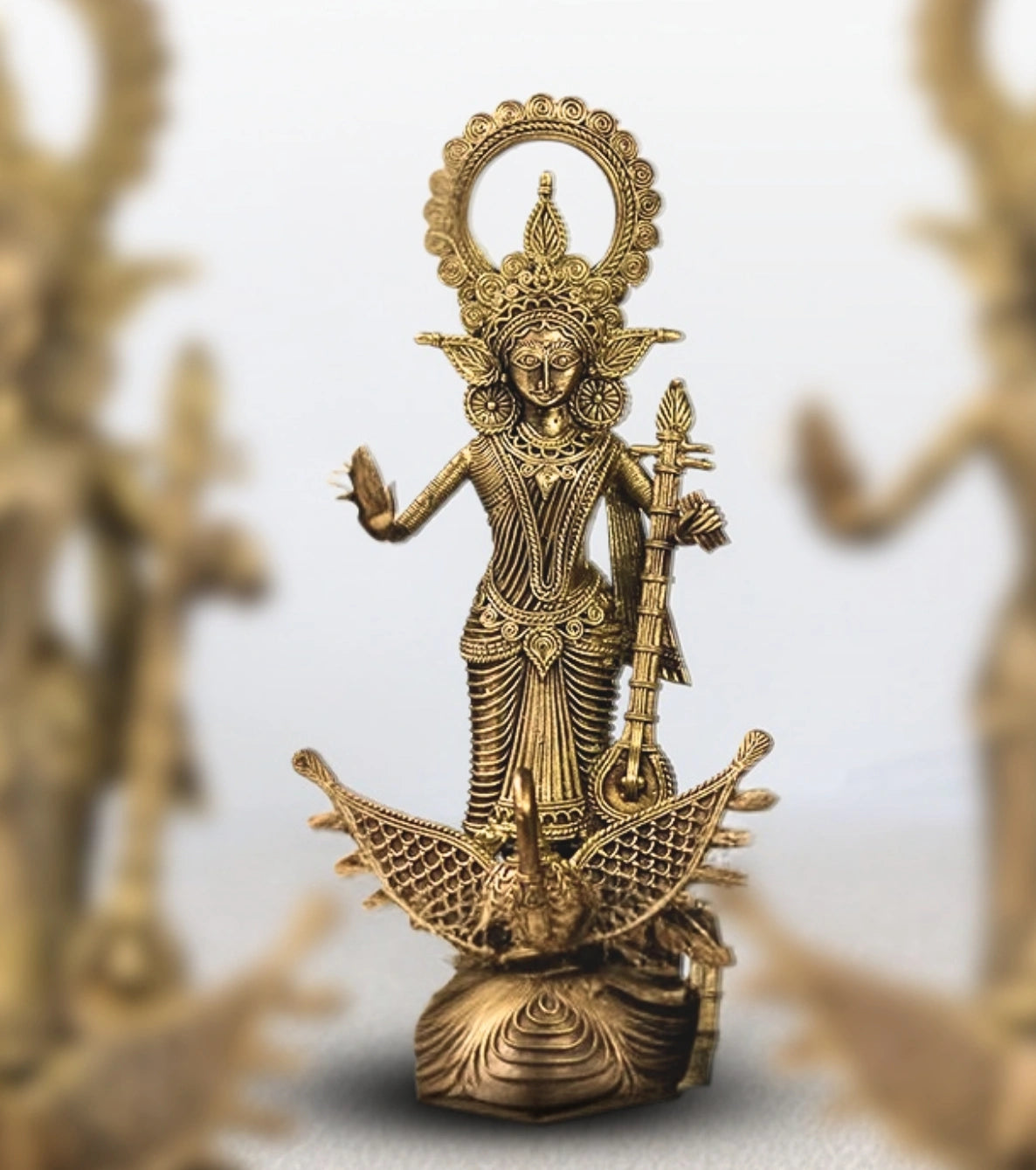 Dokra Goddess Saraswati | Handcrafted Brass Figurine – Traditional Dhokra Art - Retail Maharaj