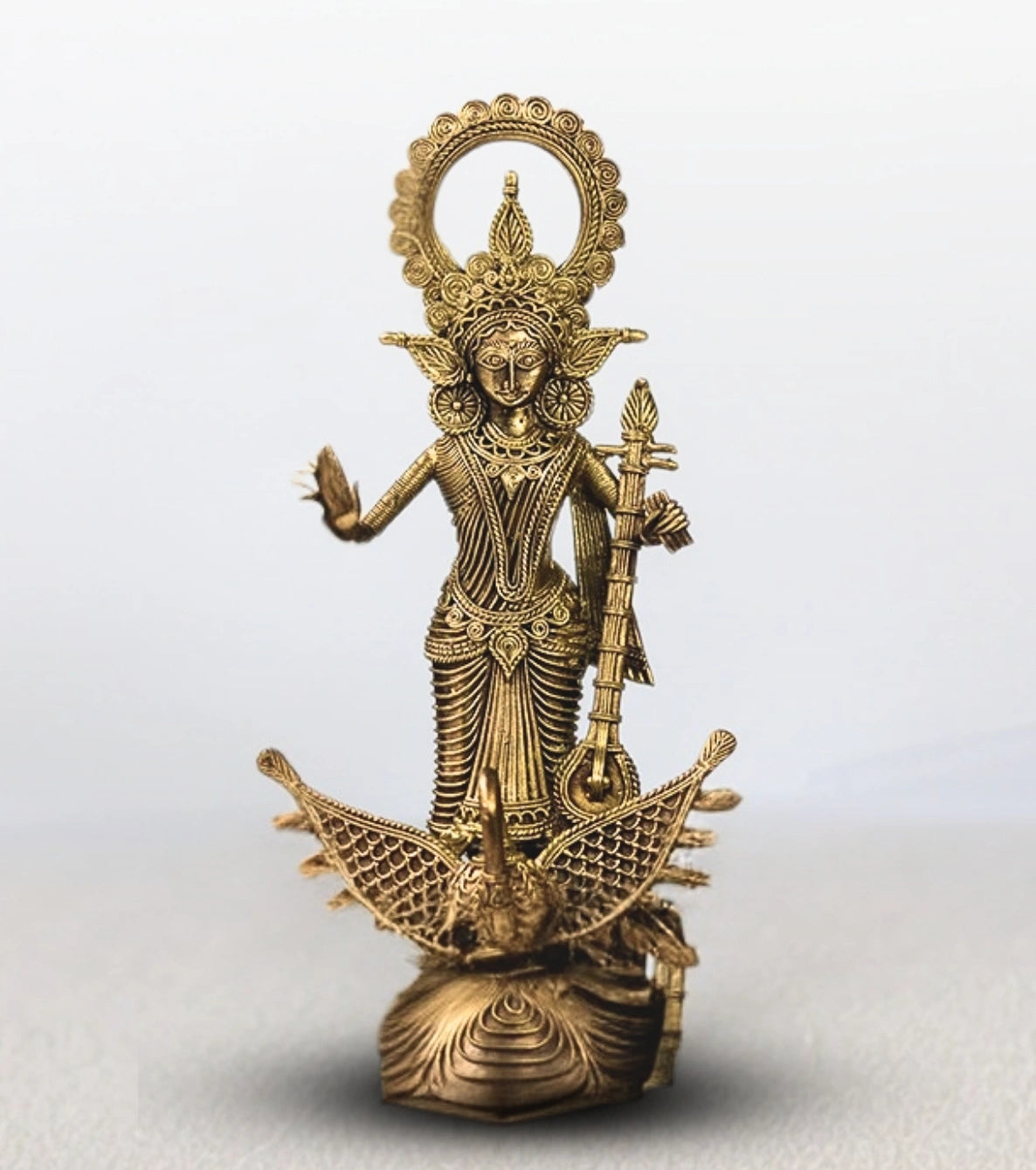 Dokra Goddess Saraswati | Handcrafted Brass Figurine – Traditional Dhokra Art - Retail Maharaj
