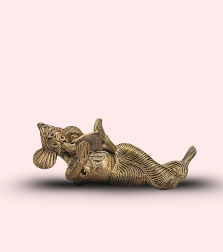 Dokra Reading Ganesh 7" | Handcrafted Brass Figurine – Traditional Dhokra Art - Retail Maharaj