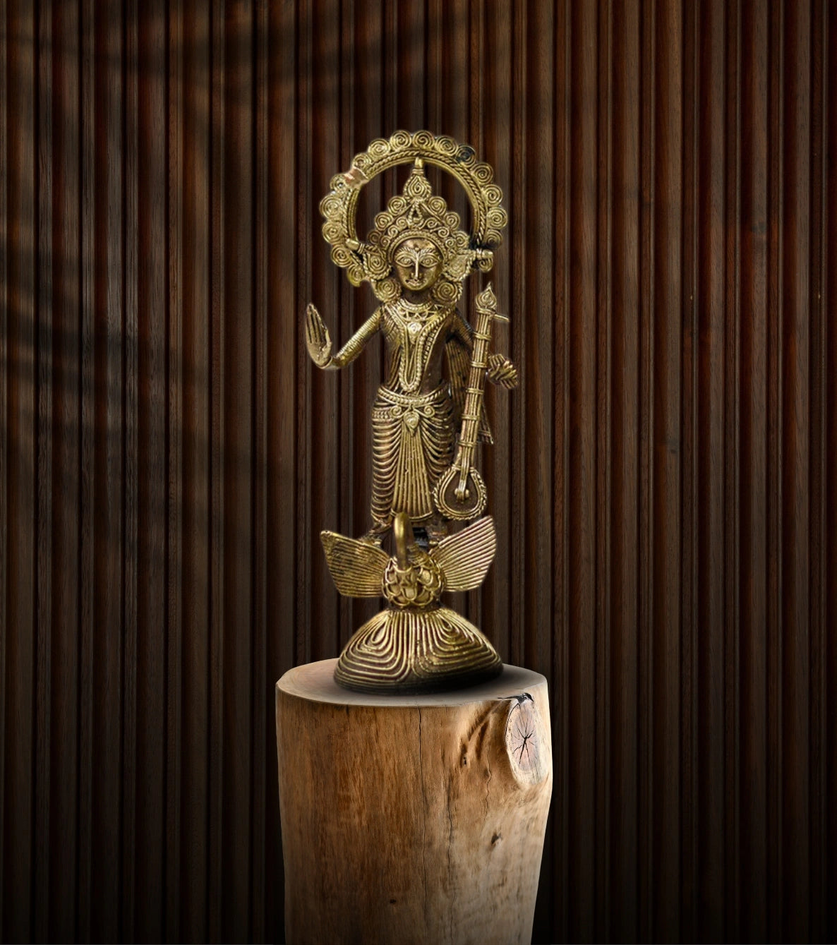 Dokra Saraswati Small | Handcrafted Brass Figurine – Traditional Dhokra Art - Retail Maharaj