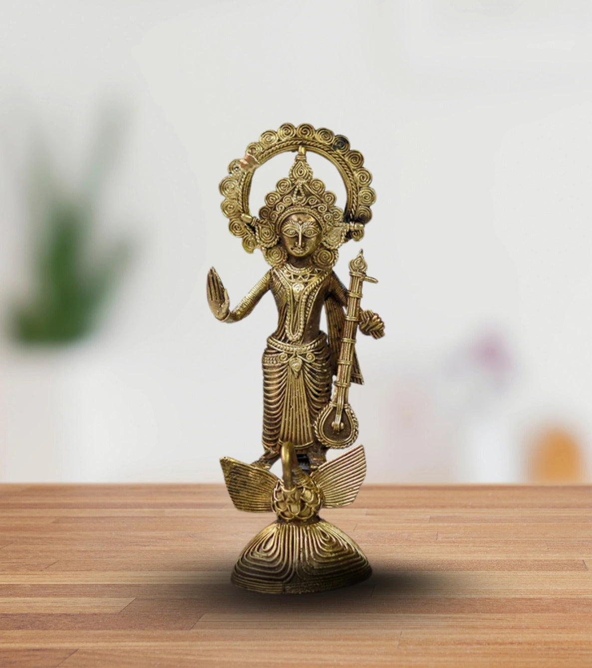 Dokra Saraswati Small | Handcrafted Brass Figurine – Traditional Dhokra Art - Retail Maharaj