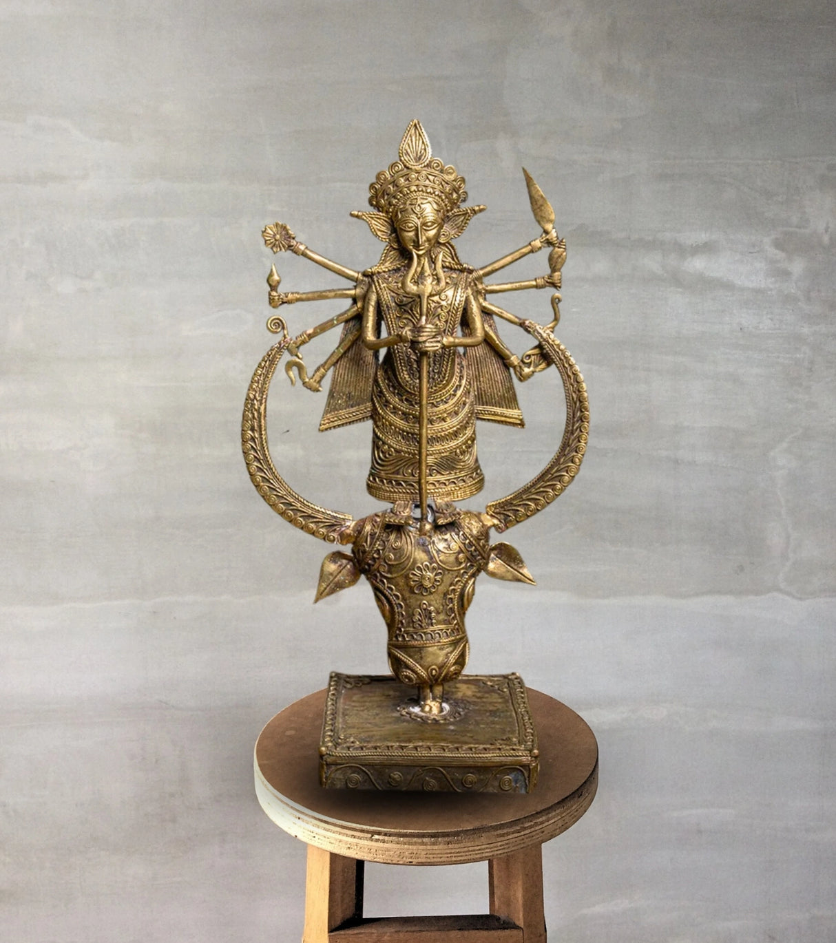 Dokra Standing Durga | Handcrafted Brass Idol – Traditional Dhokra Art - Retail Maharaj