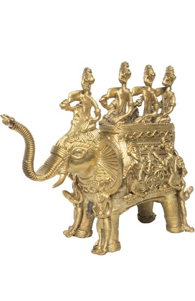 Dokra Table Top Elephant – Four Rider - Retail Maharaj