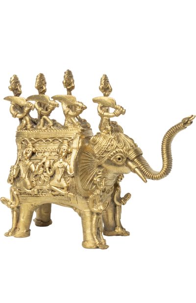 Dokra Table Top Elephant – Four Rider - Retail Maharaj