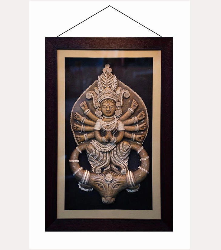 Divine Maa Durga Wall Art – Handcrafted Jute-Wood Eco Sculpture in Mahishasura Mardini Form - Retail Maharaj