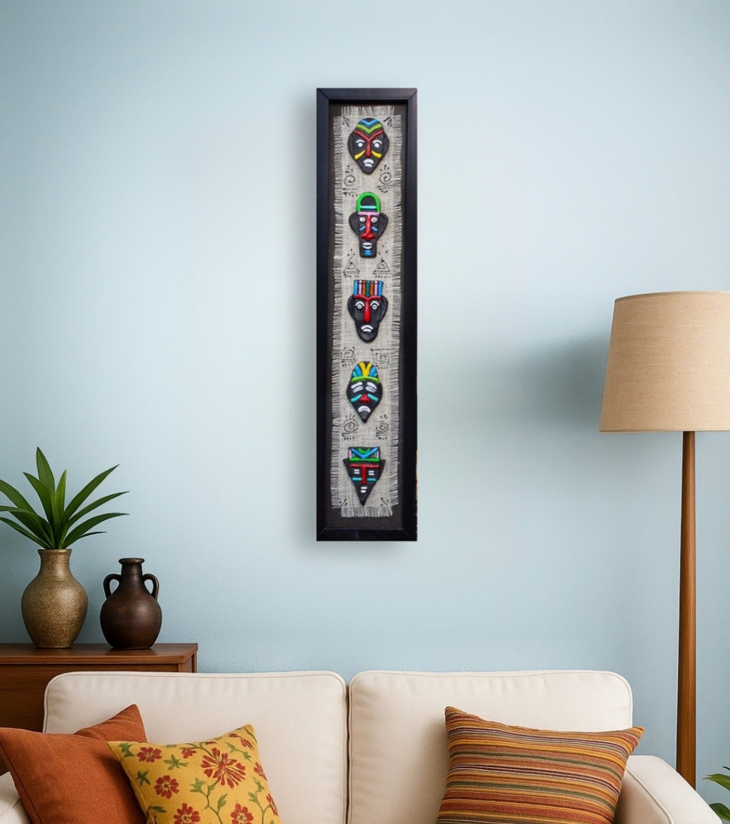 5 Tribal Face Wall Art Panel – Handcrafted Inspired by Tribal Art - Retail Maharaj