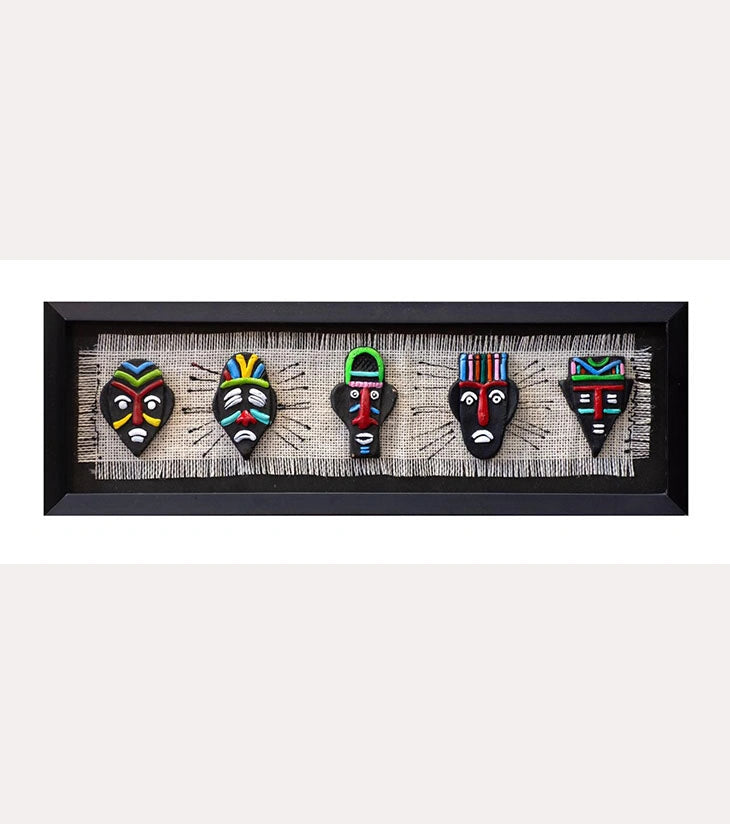 5 Tribal Face Wall Art Panel – Handcrafted Inspired by Tribal Art - Retail Maharaj