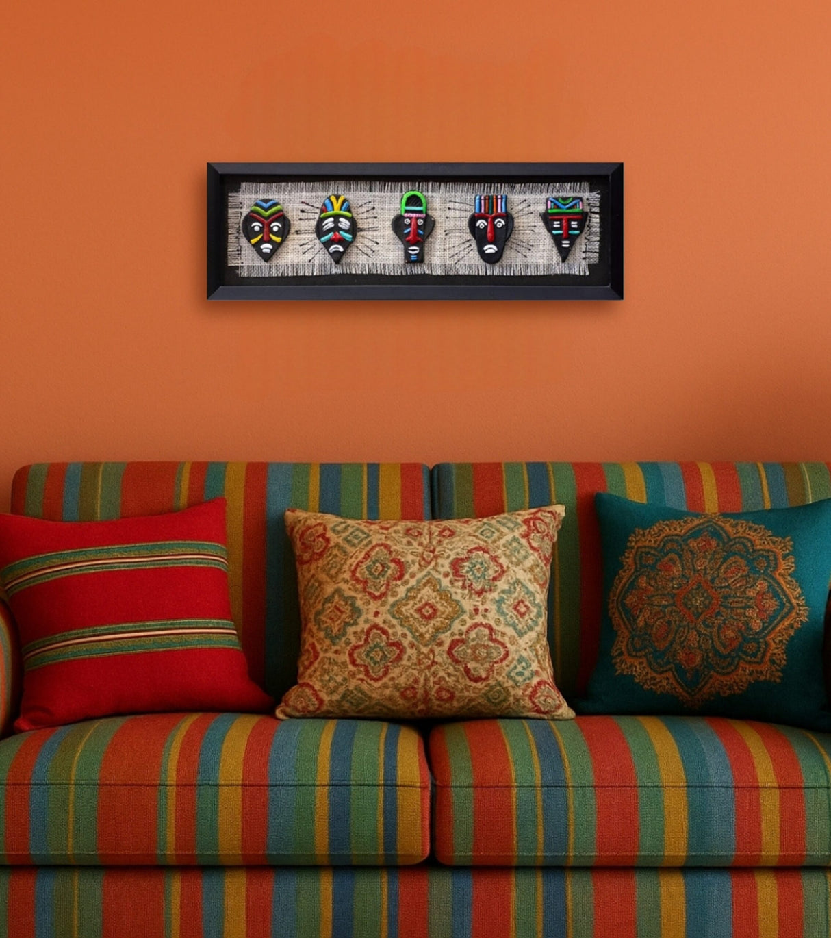 5 Tribal Face Wall Art Panel – Handcrafted Inspired by Tribal Art - Retail Maharaj