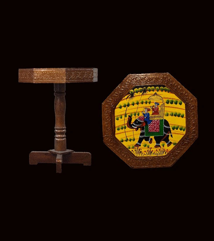 Royal March Hand-Painted Wooden Table – Indian Folk Art - Retail Maharaj