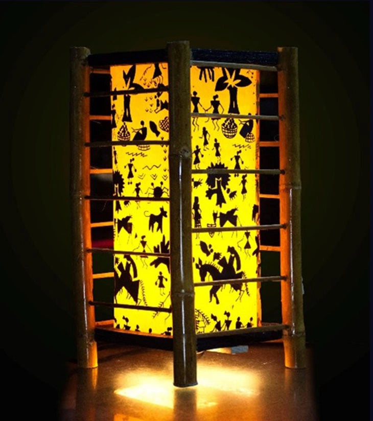 Tribal Glow Bamboo Warli Lamp – Handcrafted Eco Art with Traditional Motifs - Retail Maharaj