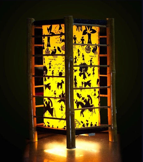 Tribal Glow Bamboo Warli Lamp – Handcrafted Eco Art with Traditional Motifs - Retail Maharaj