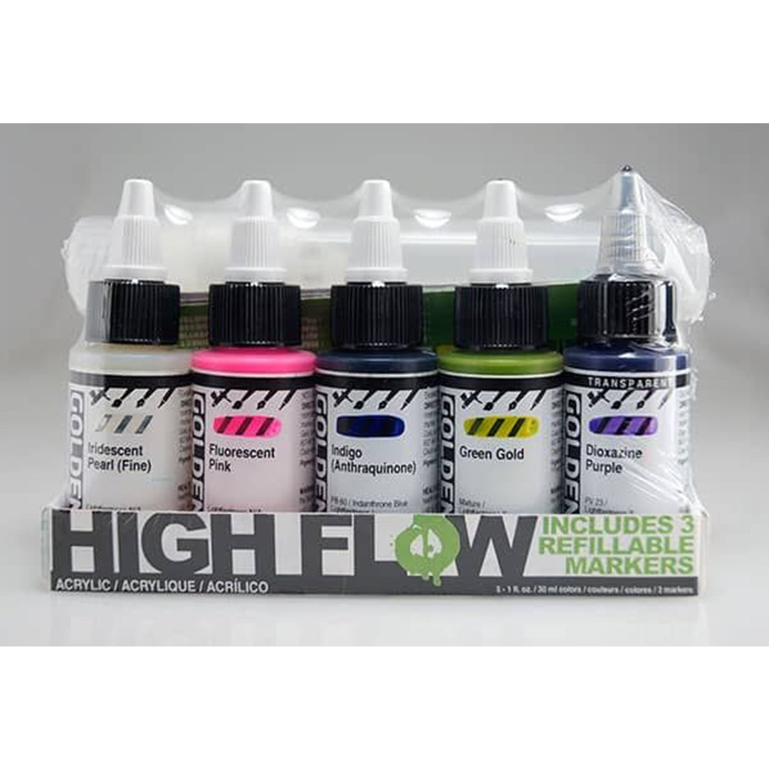 Golden High Flow Acrylic Marker Set of 5 Professional Refillable Artist Marker Set