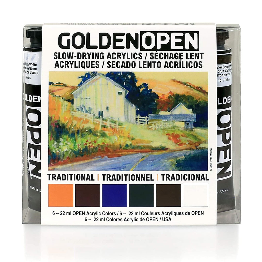 Golden Open Acrylic Traditional Color Set of 6 Slow Drying Professional Paints