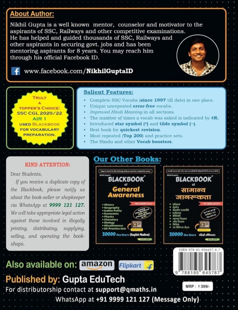 Topper's Choice Original BLACKBOOK of English Vocabulary by Nikhil Gupta – SSC, DSSSB, Defence, and Competitive Exams (2024 Edition) – One Word Substitutions, Idioms, Synonyms, Antonyms, Phrasal Verbs, & More – 20000+ Words (English/Hindi) - Retail Maharaj