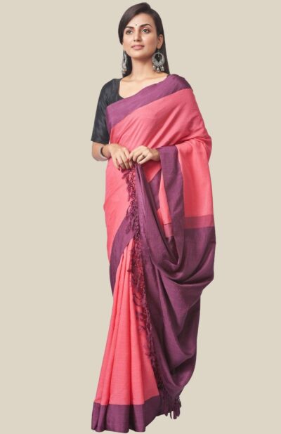 Handwoven Cotton-Silk Cutshuttle Saree in Pink - Retail Maharaj